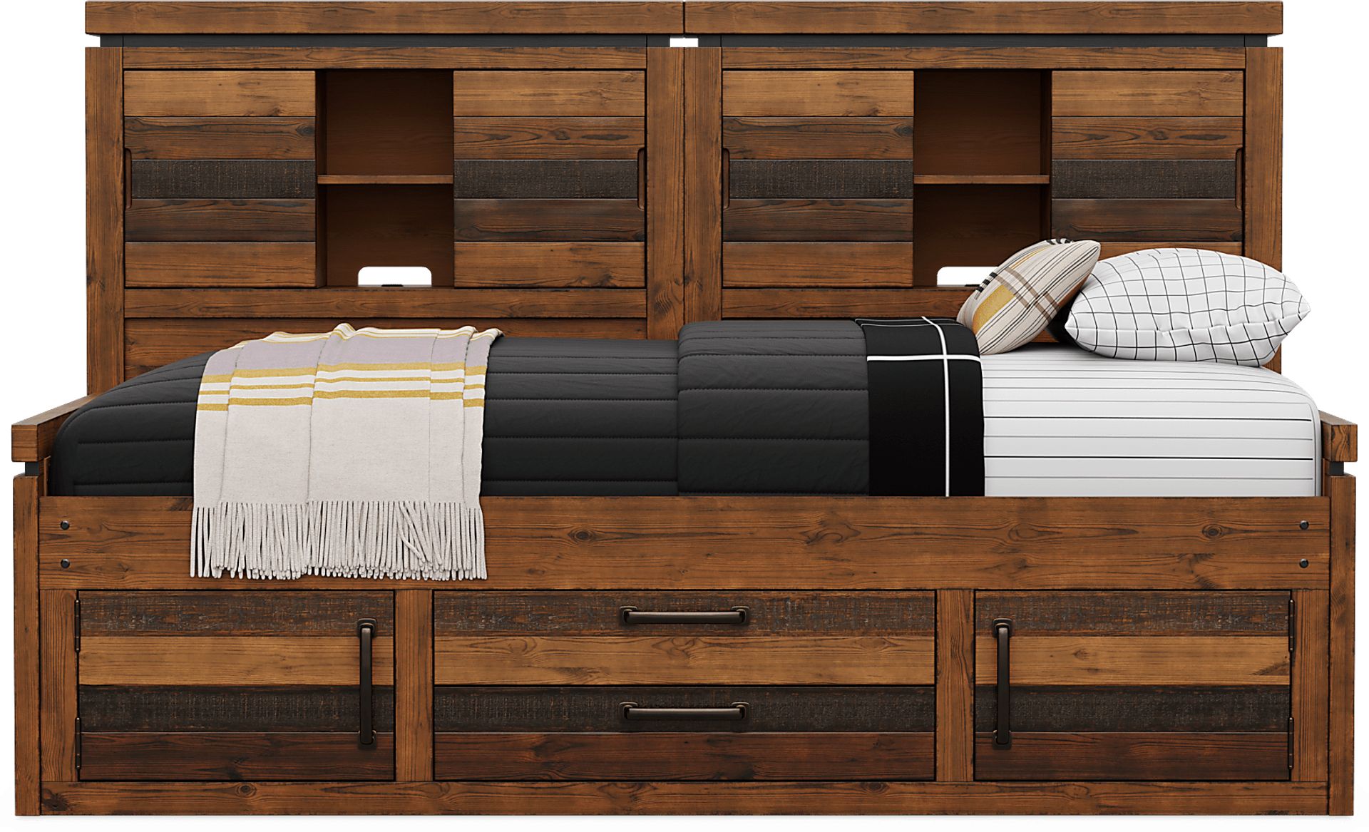 Kids Westover Hills Jr. Brown Twin Bookcase Wall Bed with Storage Side Rail - Image 2