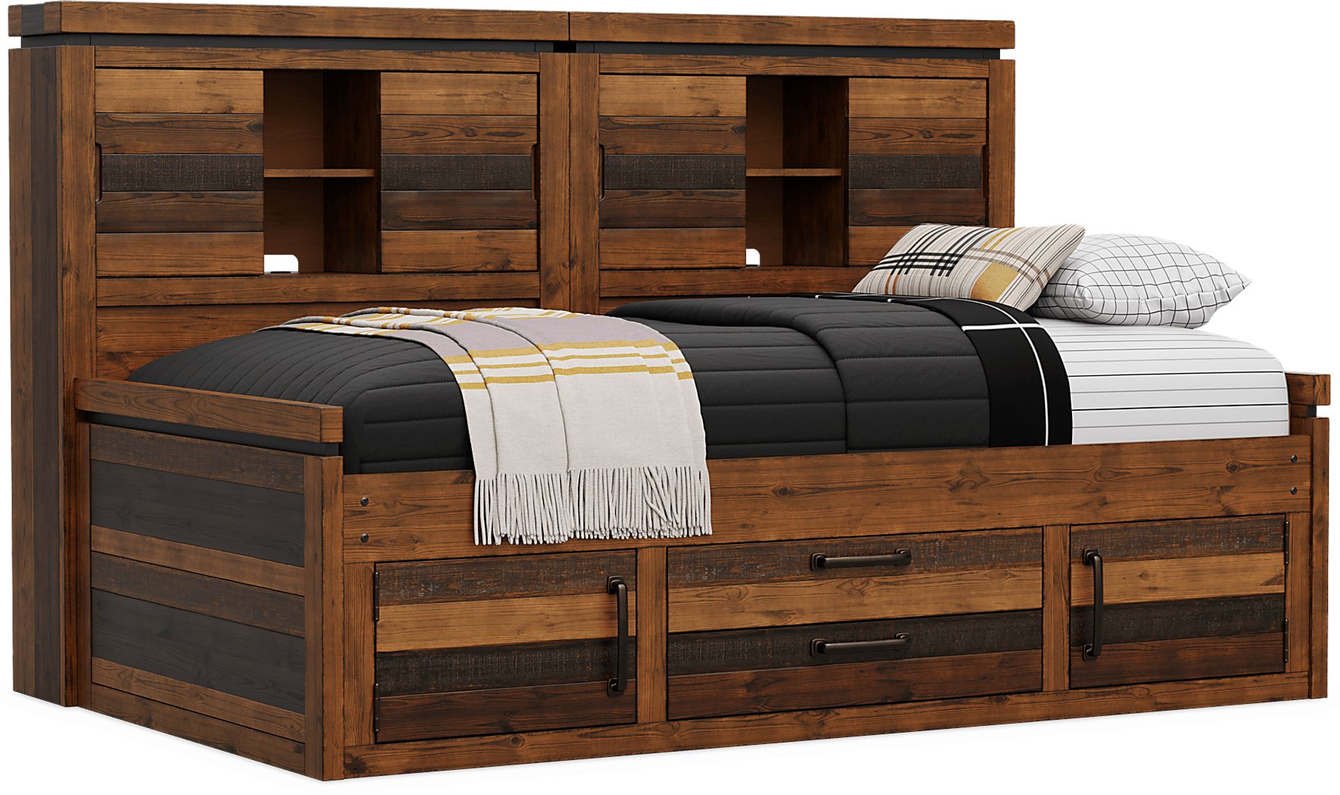 Kids Westover Hills Jr. Brown Twin Bookcase Wall Bed with Storage Side Rail - Image 1