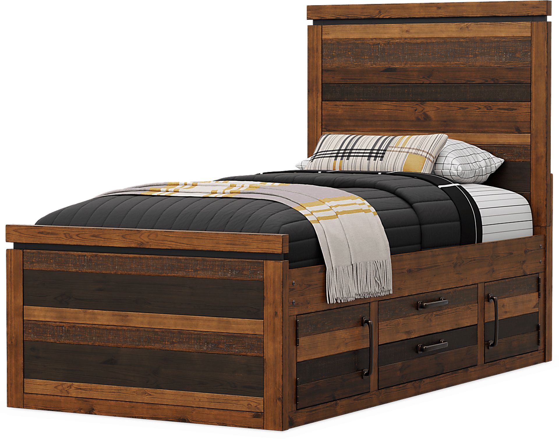 Kids Westover Hills Jr. Brown Twin Panel Bed with 2 Storage Side Rails - Image 3