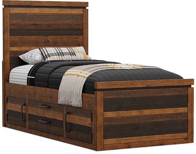 Kids Westover Hills Jr. Brown Twin Panel Bed with 2 Storage Side Rails - Thumbnail - Image 1