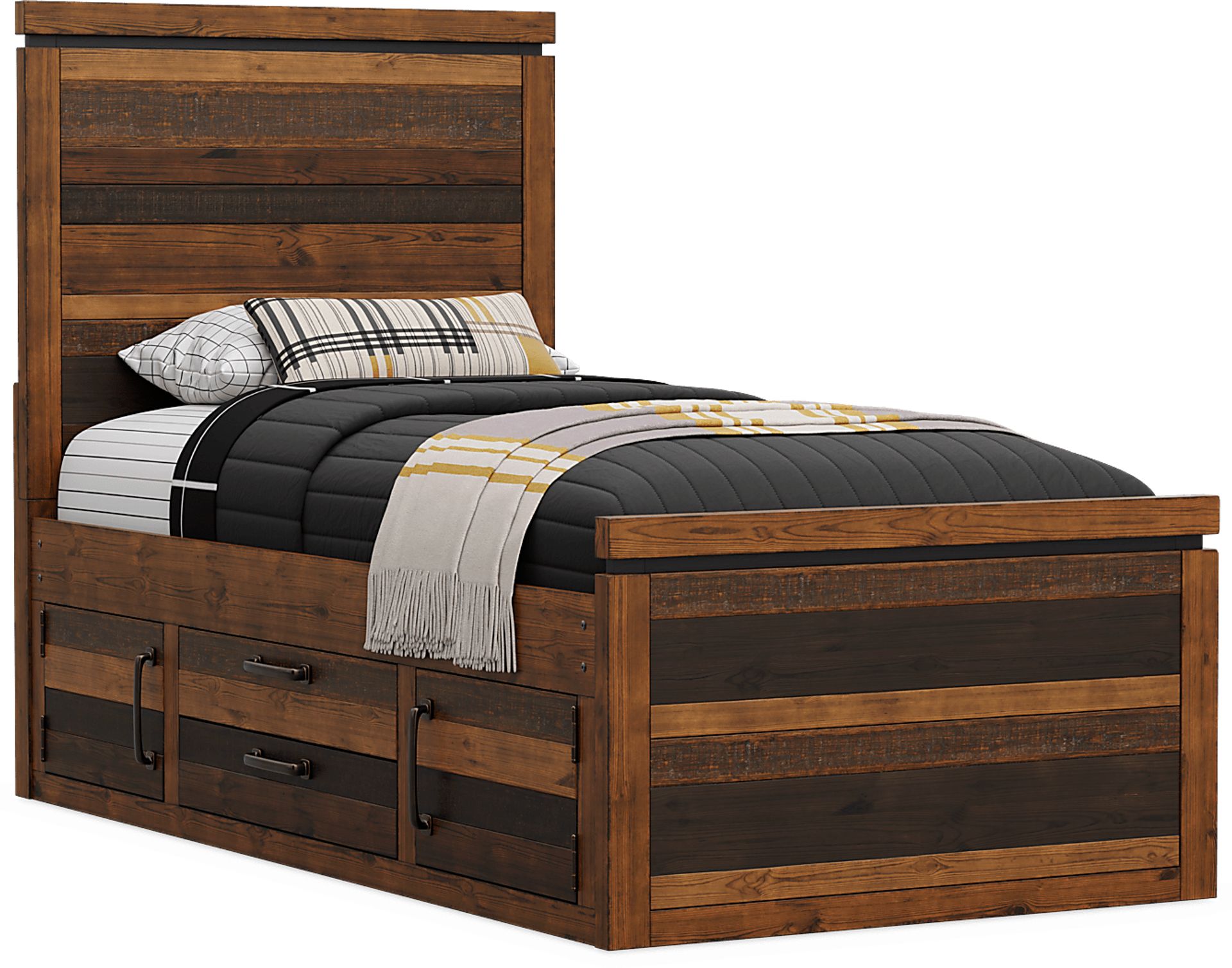 Kids Westover Hills Jr. Brown Twin Panel Bed with 2 Storage Side Rails - Image 1