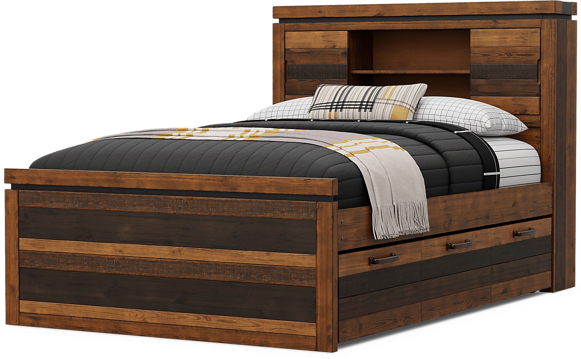 Kids Westover Hills Jr. Brown 4 Pc Full Bookcase Bed with Storage Side Rail and Trundle - Image 3