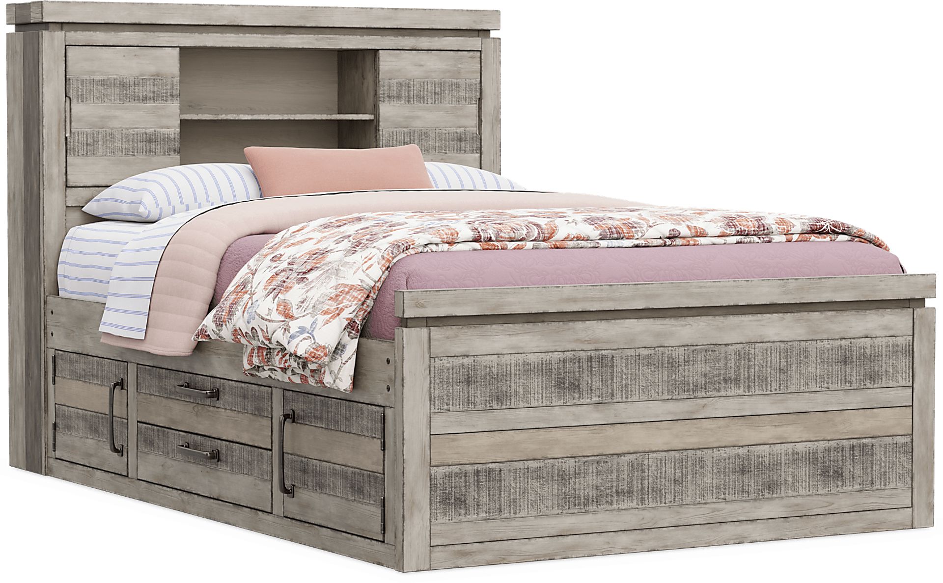 Kids Westover Hills Jr. Gray Full Bookcase Bed with Storage Side Rail - Image 1