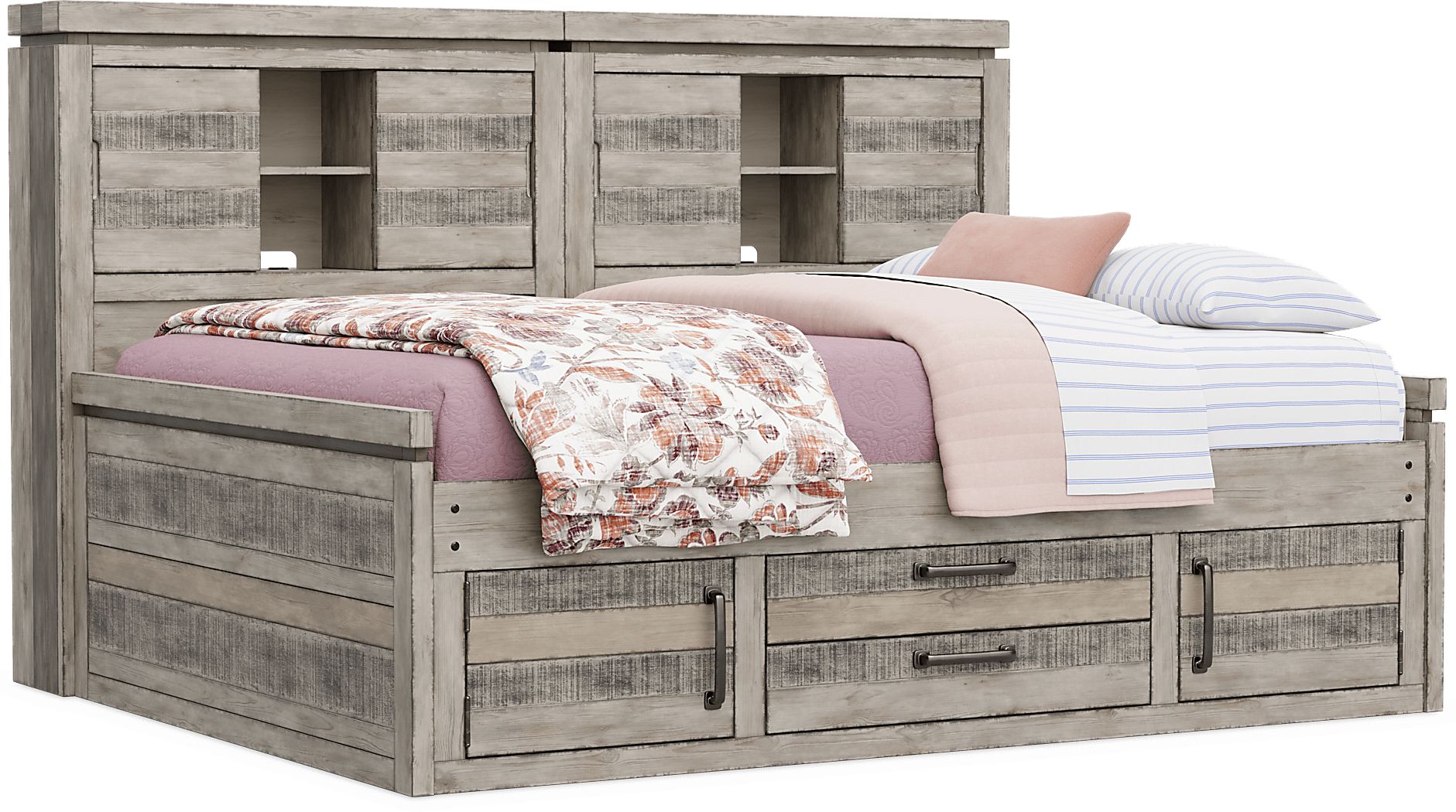 Kids Westover Hills Jr Gray Full Bookcase Wall Bed with Storage Side Rail