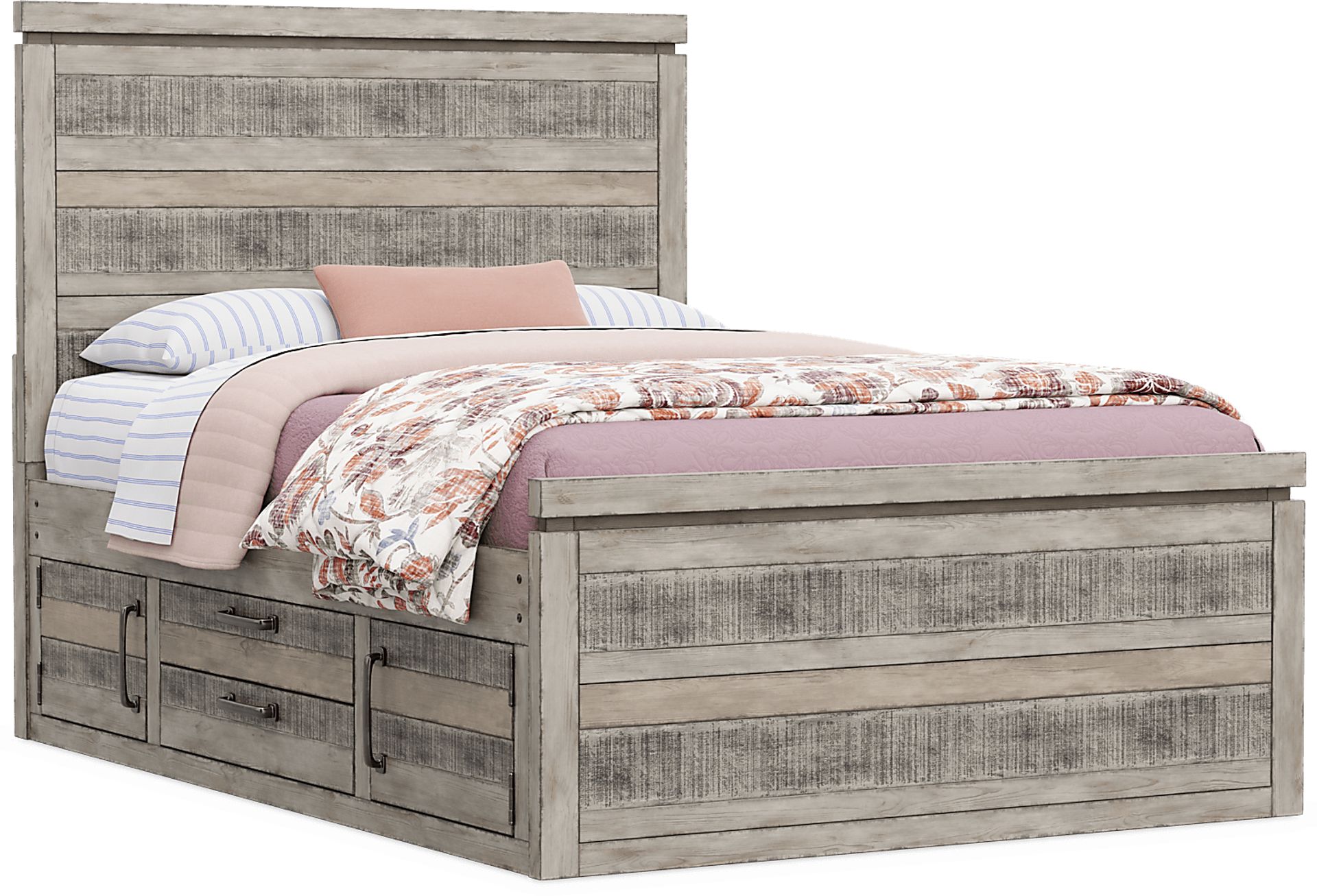 Kids Westover Hills Jr. Gray Full Panel Bed with Storage Storage Side Rail - Image 1