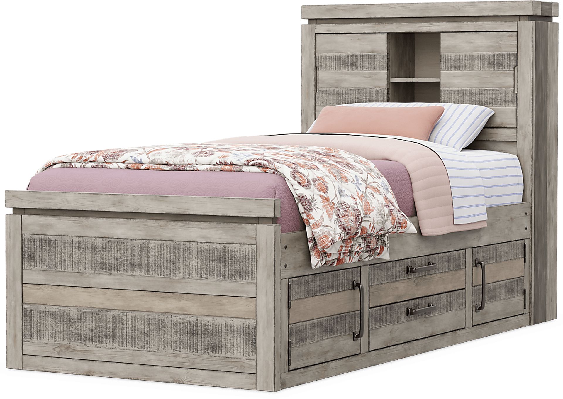 Kids Westover Hills Jr. Gray Twin Bookcase Bed with 2 Storage Side Rails - Image 3