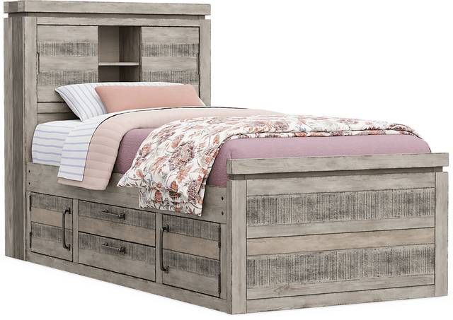 Kids Westover Hills Jr. Gray Twin Bookcase Bed with 2 Storage Side Rails - Thumbnail - Image 1