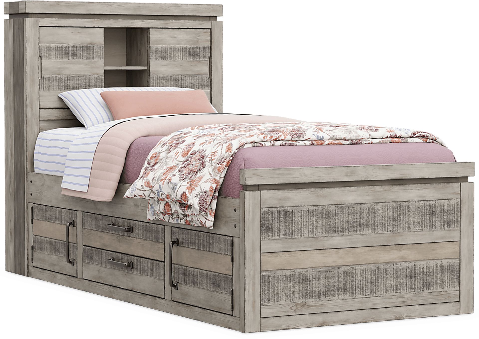 Kids Westover Hills Jr. Gray Twin Bookcase Bed with 2 Storage Side Rails - Image 1