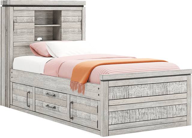 Kids Westover Hills Jr. Gray Twin Bookcase Bed with Storage Side Rail - Thumbnail - Image 3
