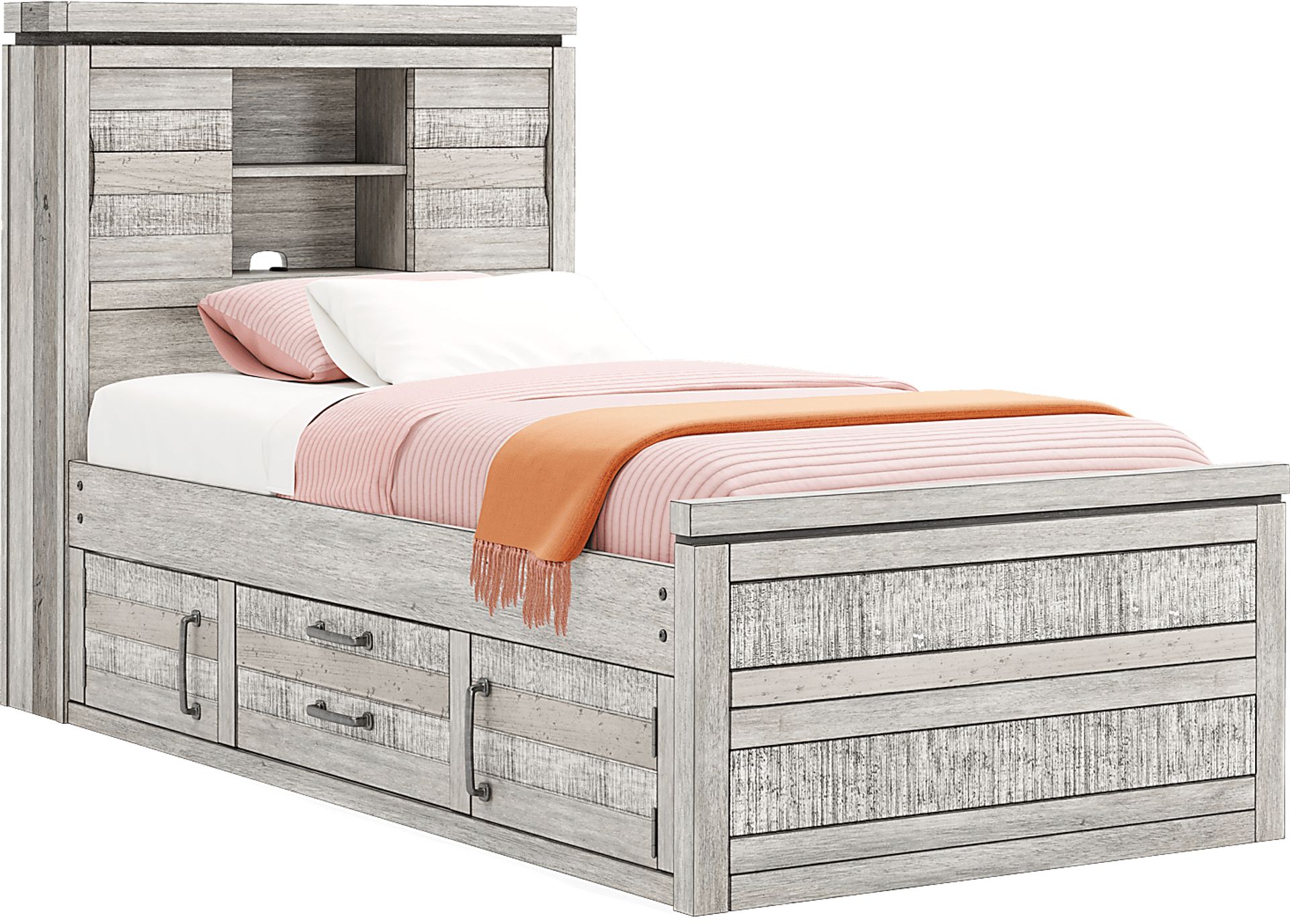 Kids Westover Hills Jr. Gray Twin Bookcase Bed with Storage Side Rail - Image 3