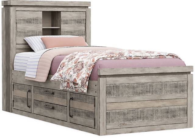 Kids Westover Hills Jr. Gray Twin Bookcase Bed with Storage Side Rail - Thumbnail - Image 1