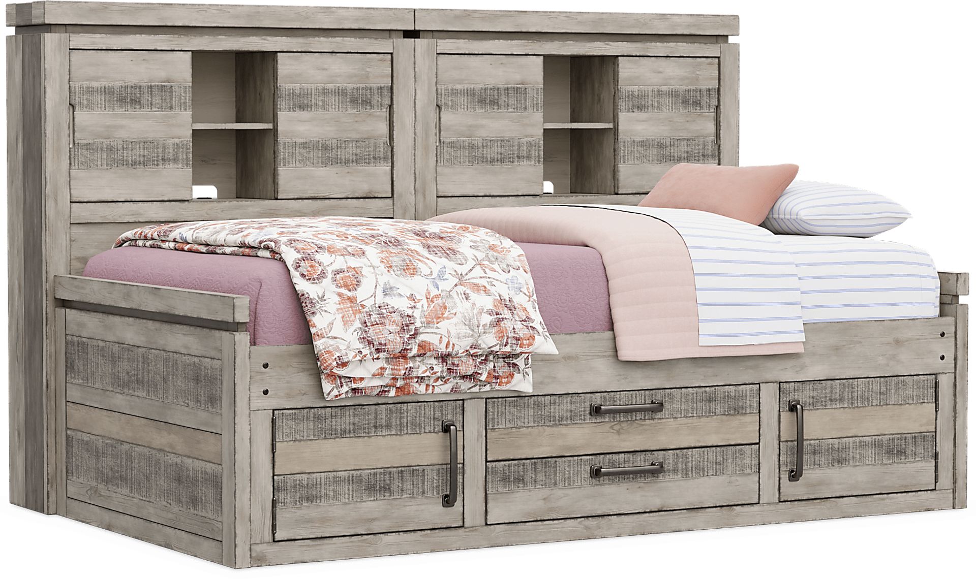 Kids Westover Hills Jr. Gray Twin Bookcase Wall Bed with Storage Side Rail - Image 1