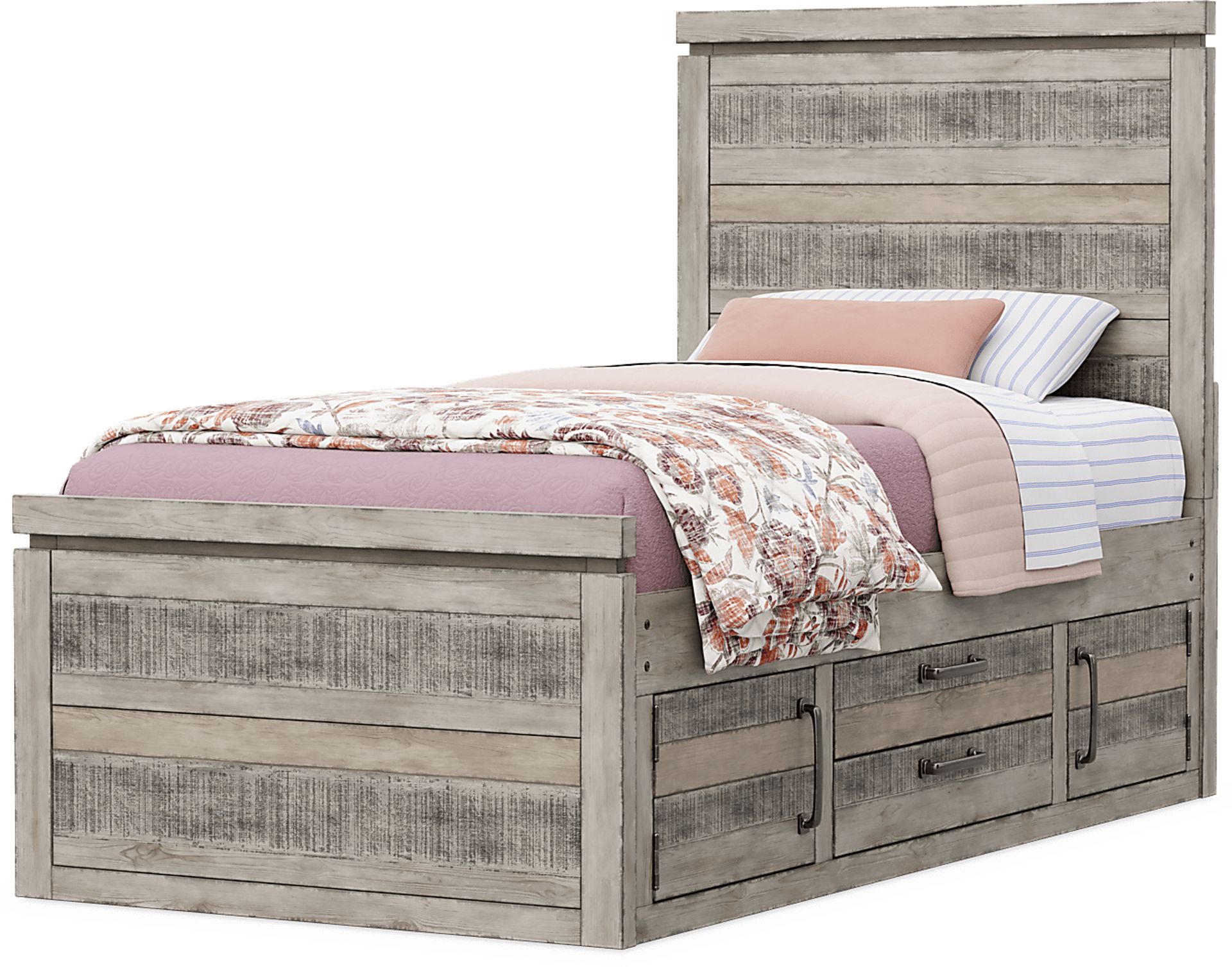 Kids Westover Hills Jr. Gray Twin Panel Bed with 2 Storage Side Rails - Image 3