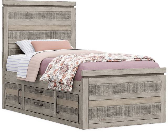 Kids Westover Hills Jr. Gray Twin Panel Bed with 2 Storage Side Rails - Thumbnail - Image 1