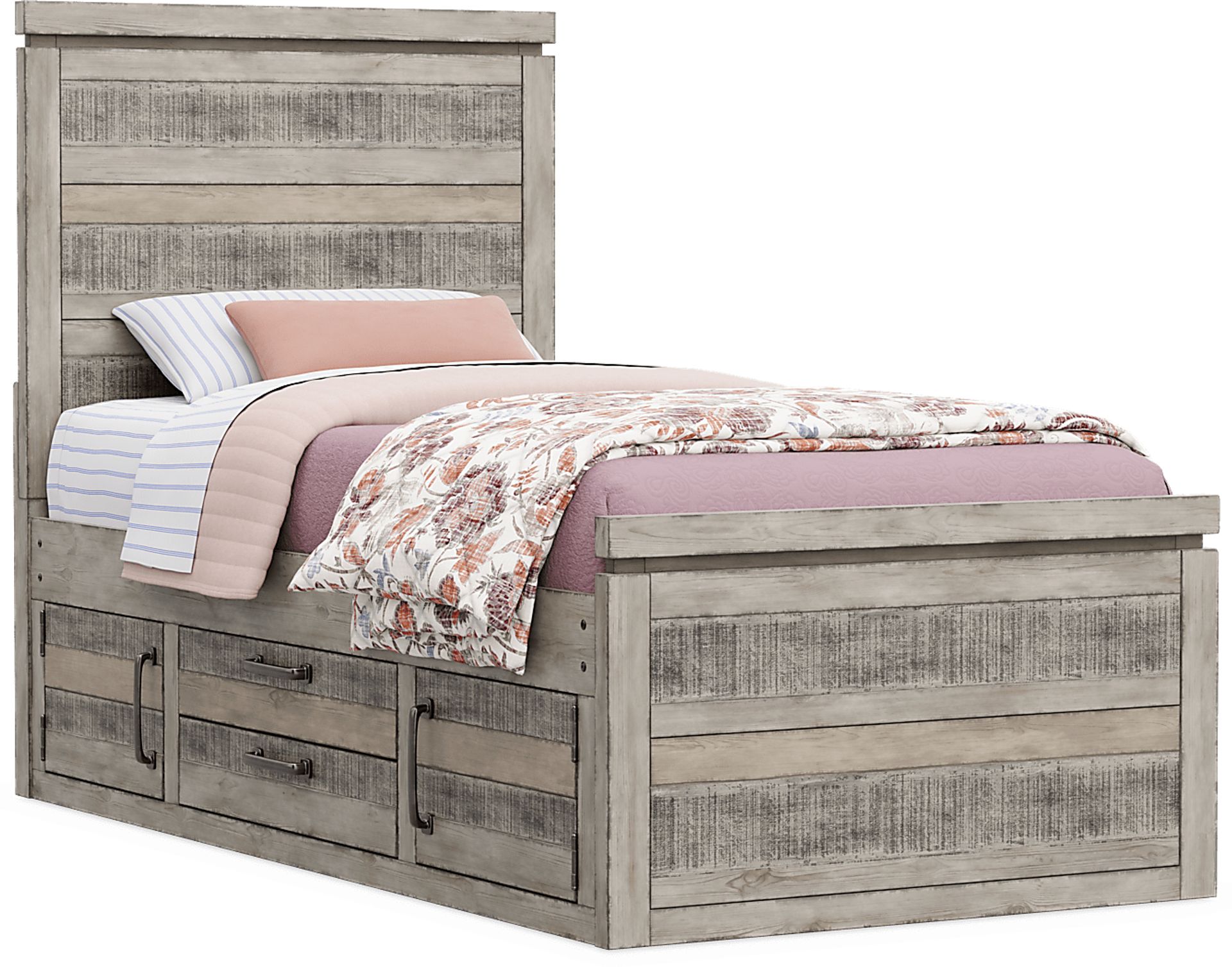 Kids Westover Hills Jr. Gray Twin Panel Bed with 2 Storage Side Rails - Image 1