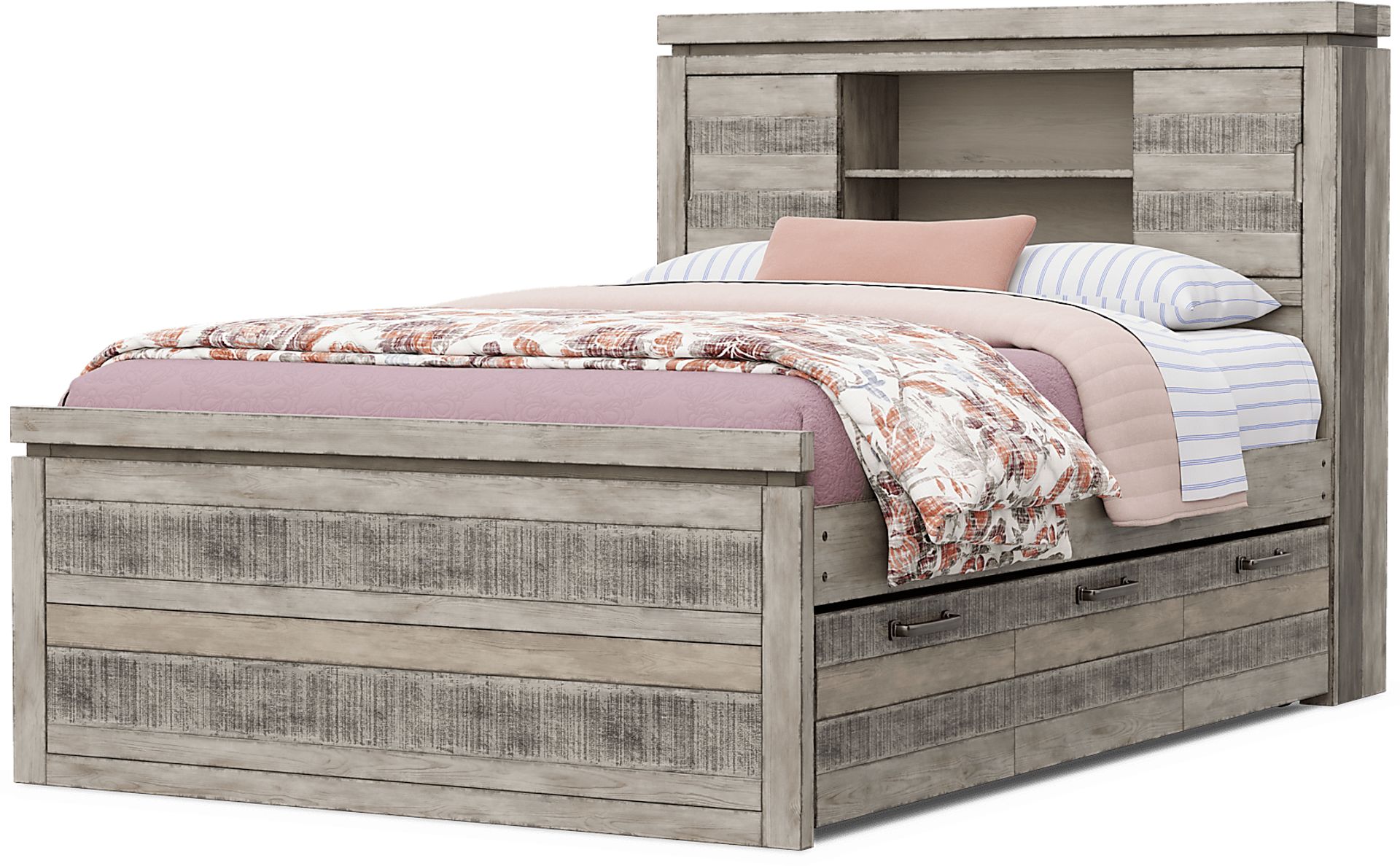 Kids Westover Hills Jr. Gray 4 Pc Full Bookcase Bed with Storage Side Rail and Trundle - Image 3
