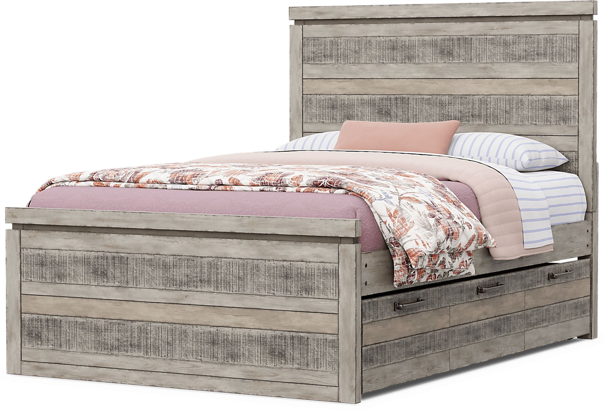 Kids Westover Hills Jr. Gray 4 Pc Full Panel Bed with Storage Side Rail and Trundle - Image 3