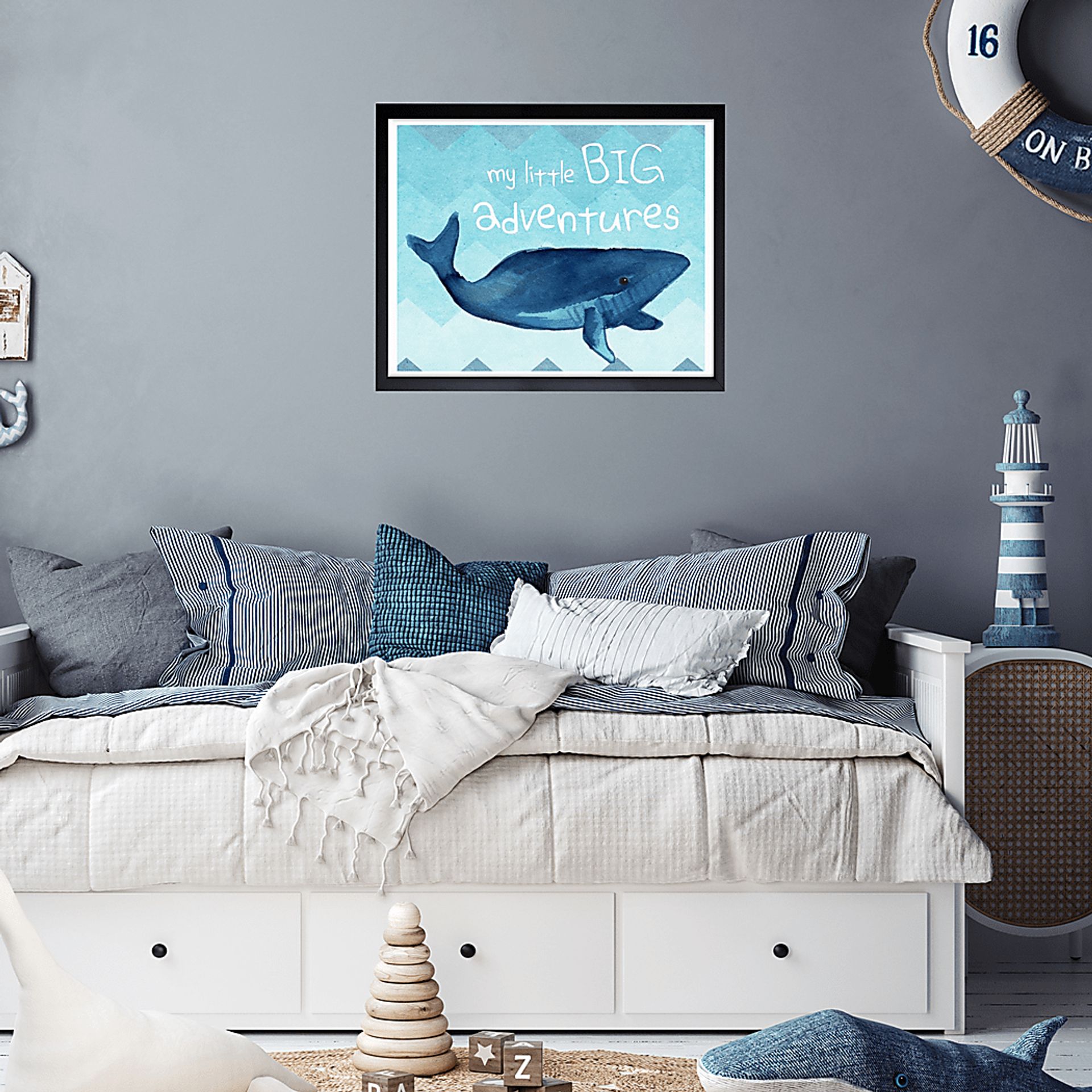 Kids Whale Adventures Blue Medium Wall Art - Image 3