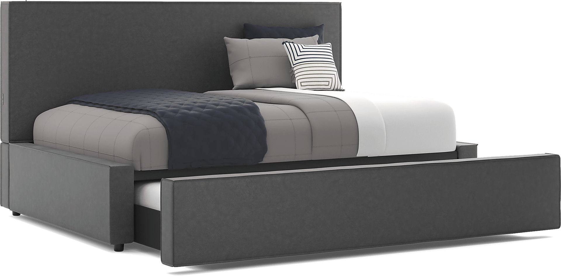 Kids Whitman Gray Full Upholstered Lounge Bed with Twin Trundle - Image 1