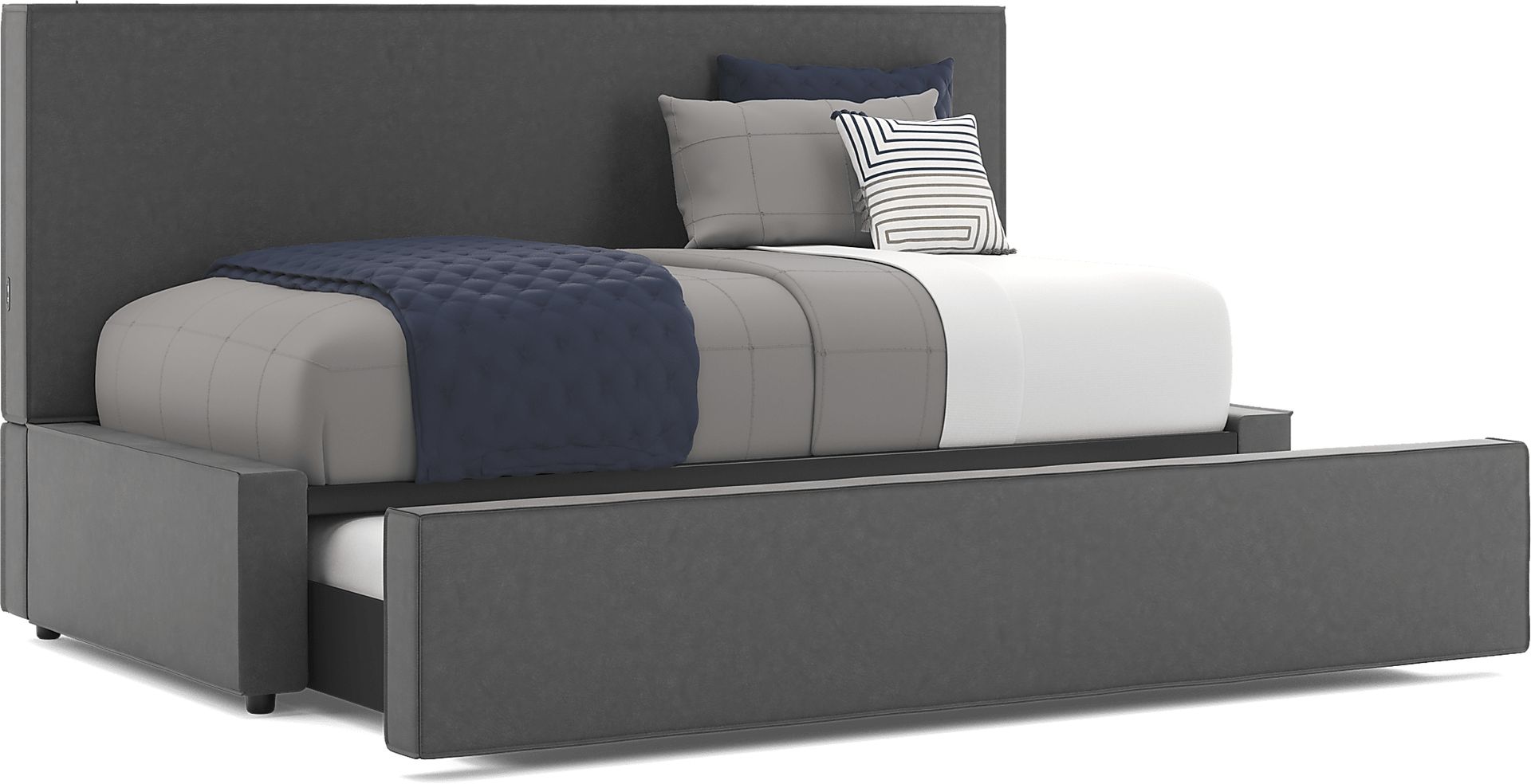 Kids Whitman Gray Twin Upholstered Lounge Bed with Twin Trundle - Image 1