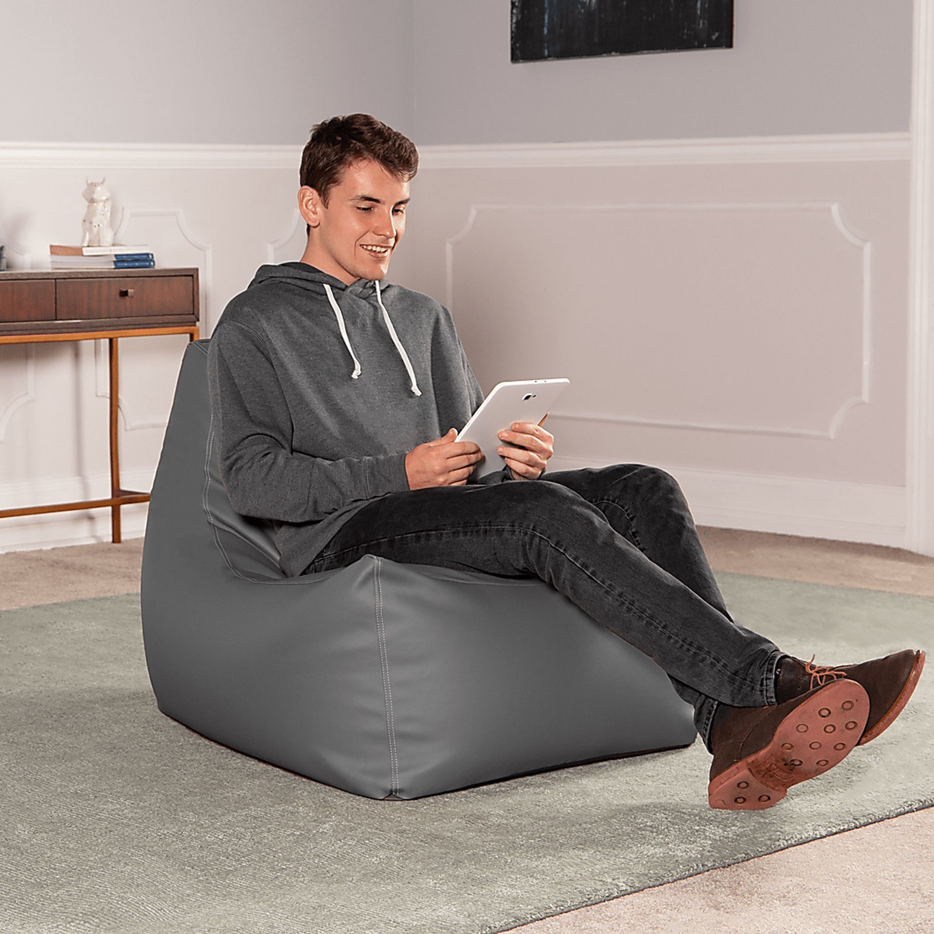 Kids Wilfy Gray Large Bean Bag Chair - Image 5