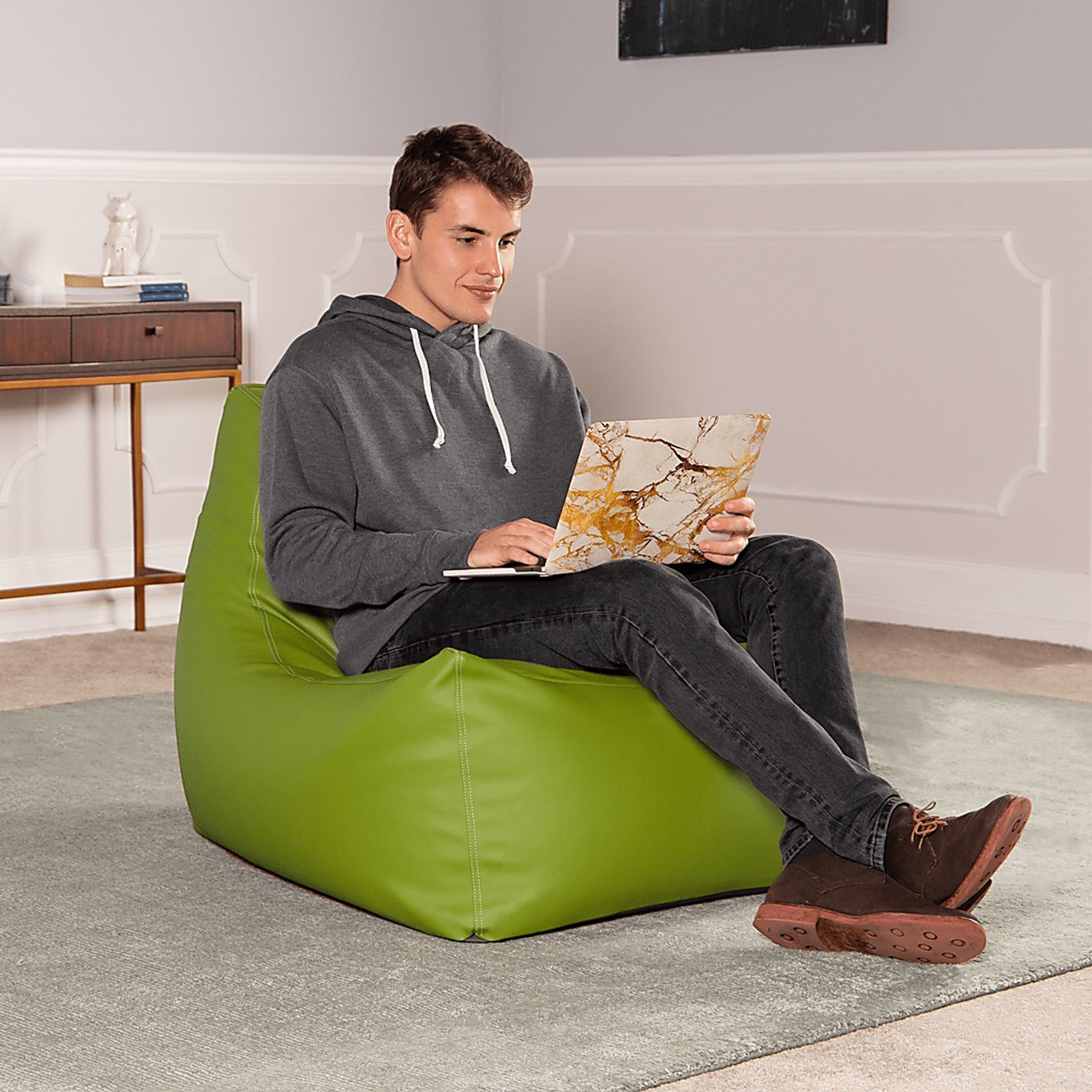 Kids Wilfy Green Large Bean Bag Chair - Image 5