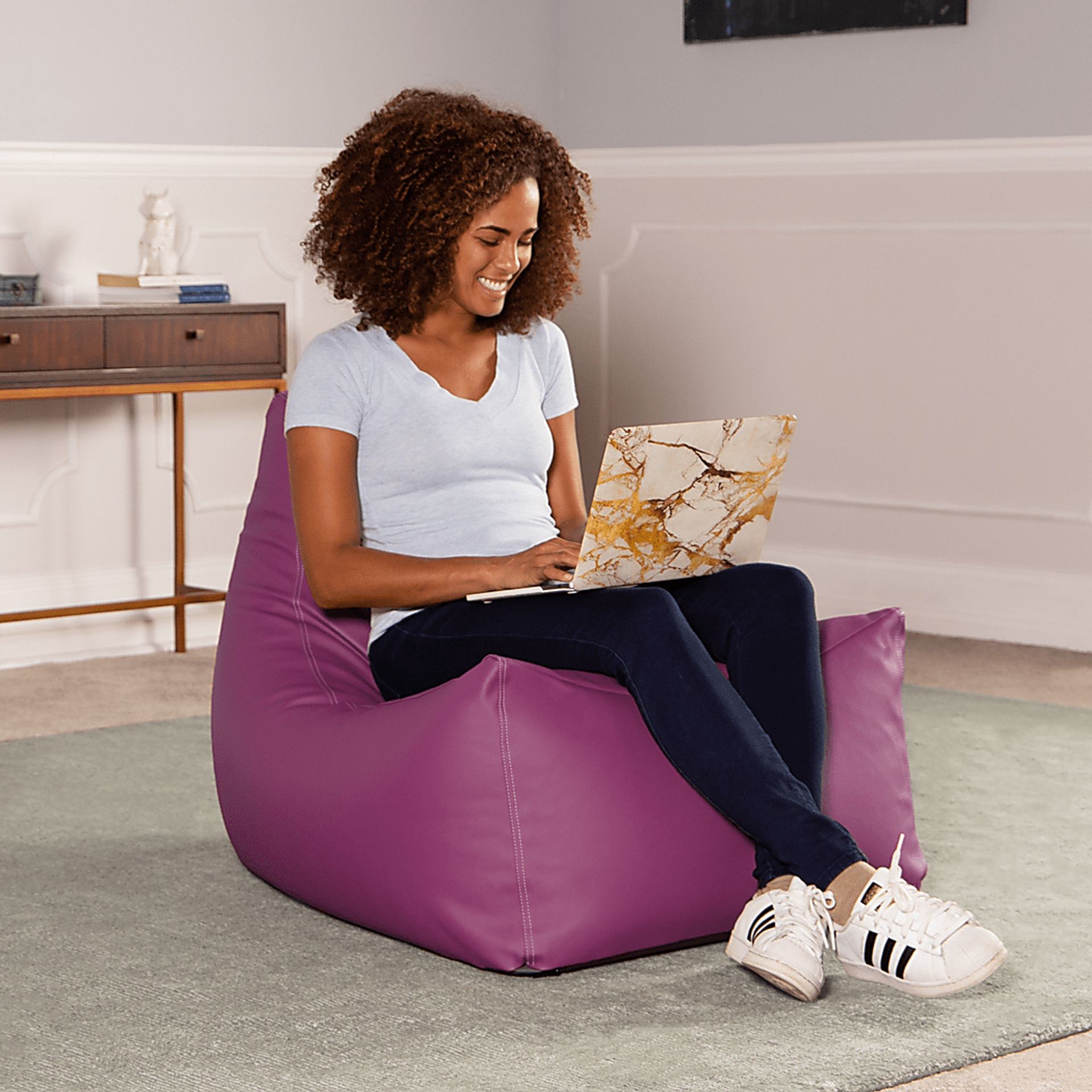 Kids Wilfy Purple Large Bean Bag Chair - Image 3