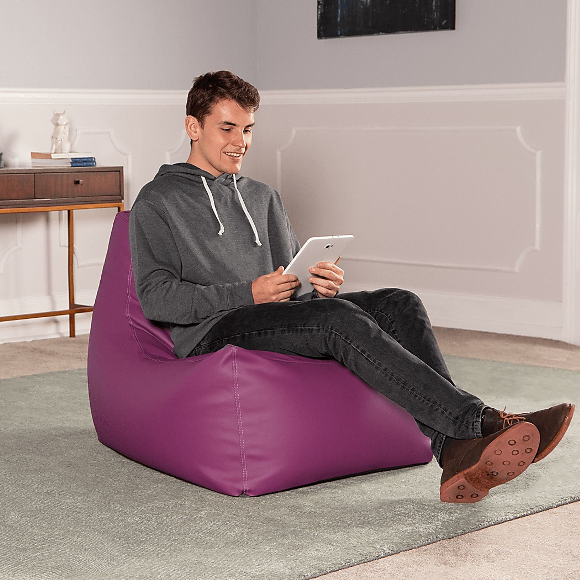 Kids Wilfy Purple Large Bean Bag Chair - Image 5