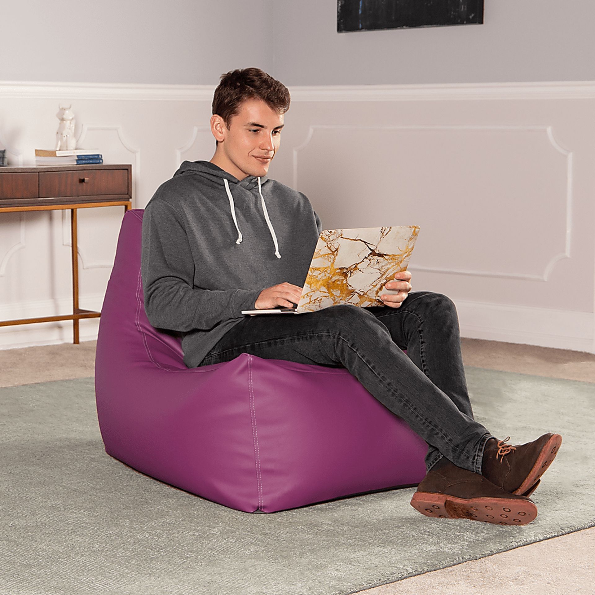 Kids Wilfy Purple Large Bean Bag Chair - Image 6