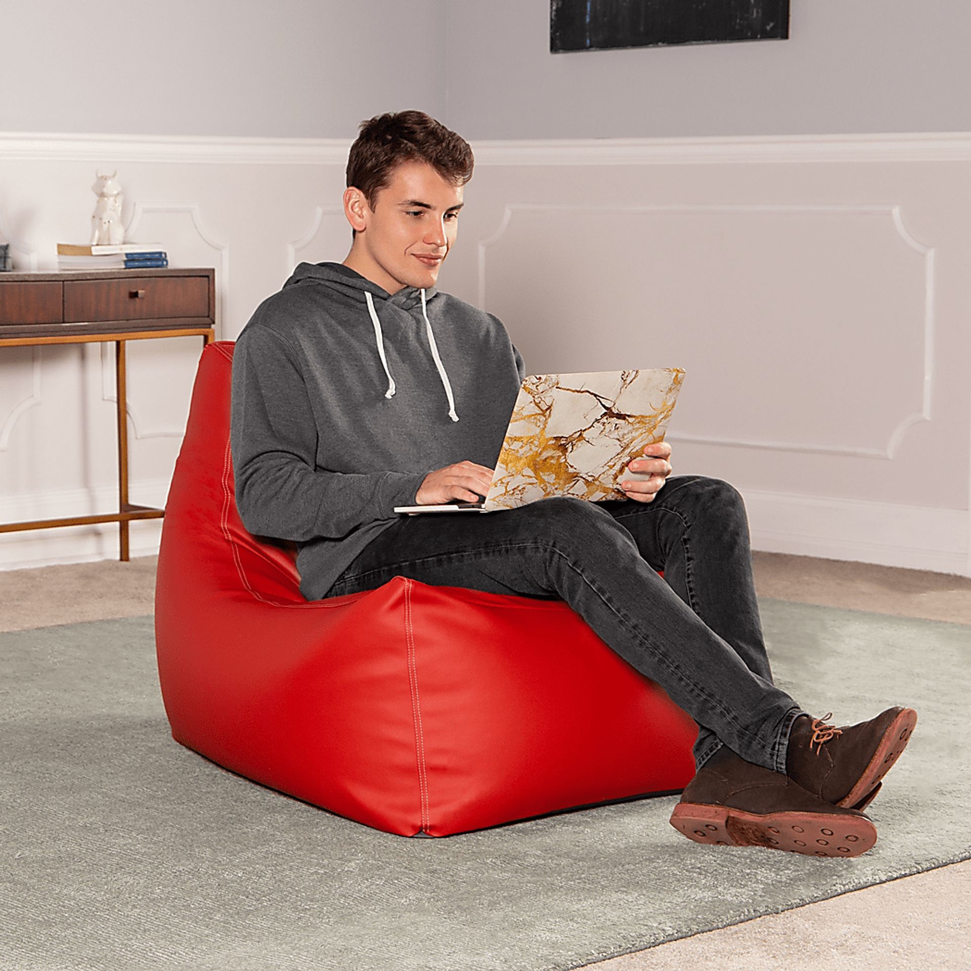 Kids Wilfy Red Large Bean Bag Chair - Image 6