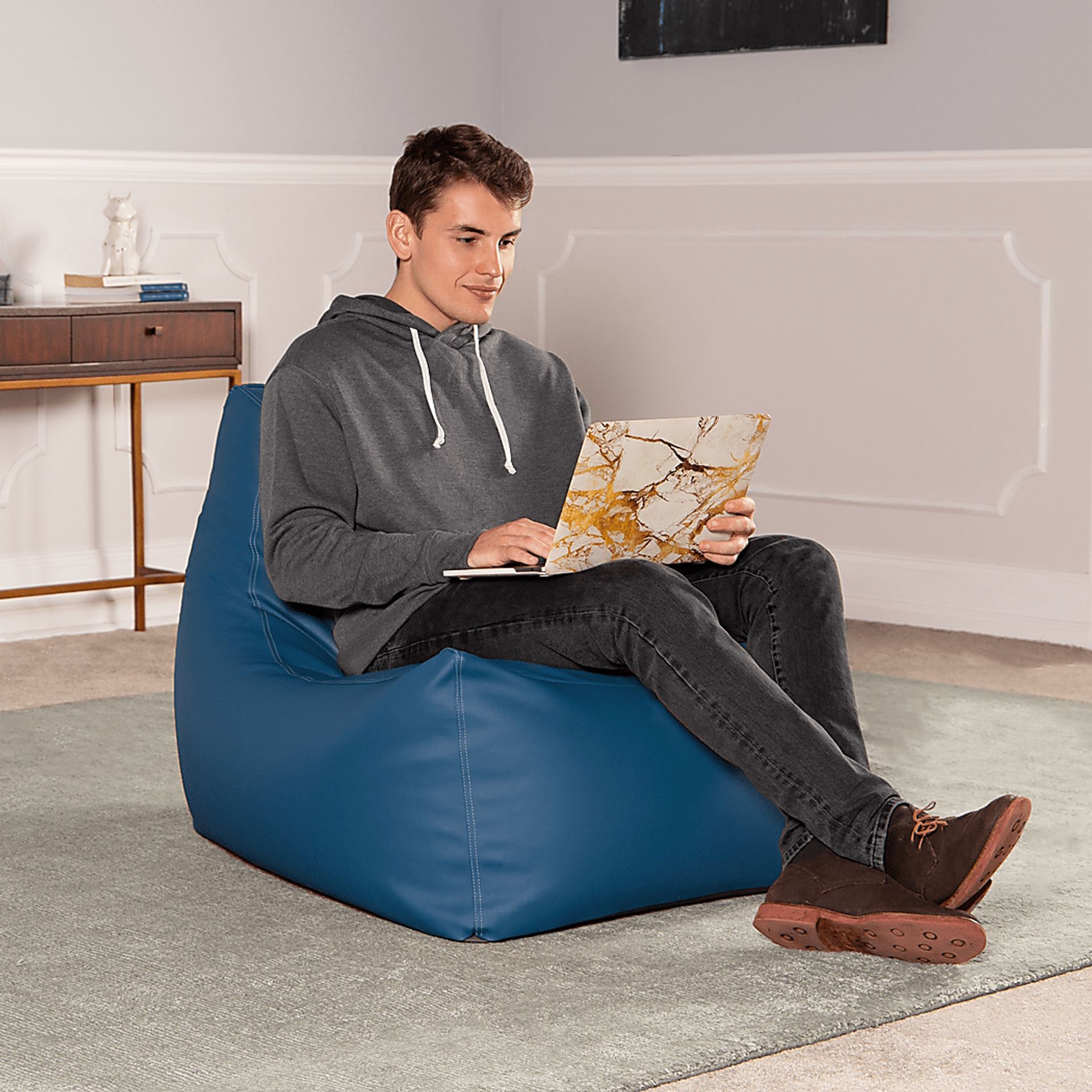 Kids Wilfy Royal Blue Large Bean Bag Chair - Image 5
