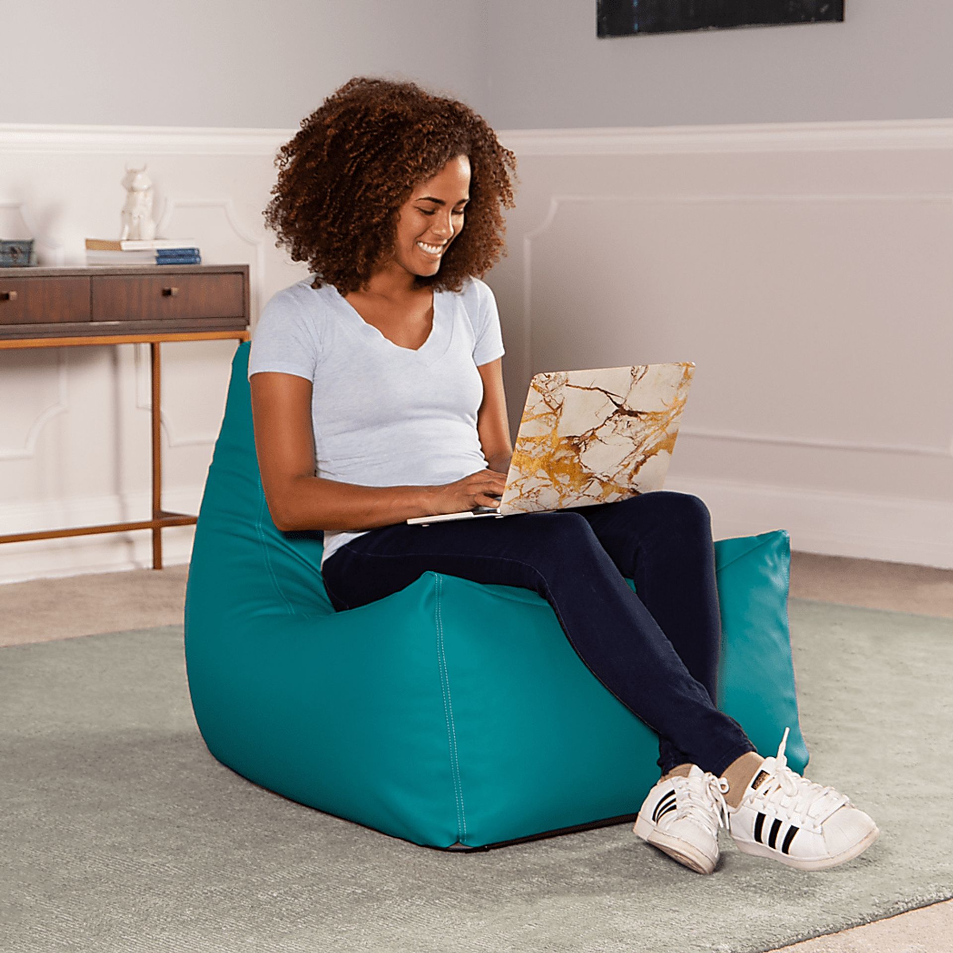 Kids Wilfy Turquoise Large Bean Bag Chair - Image 3