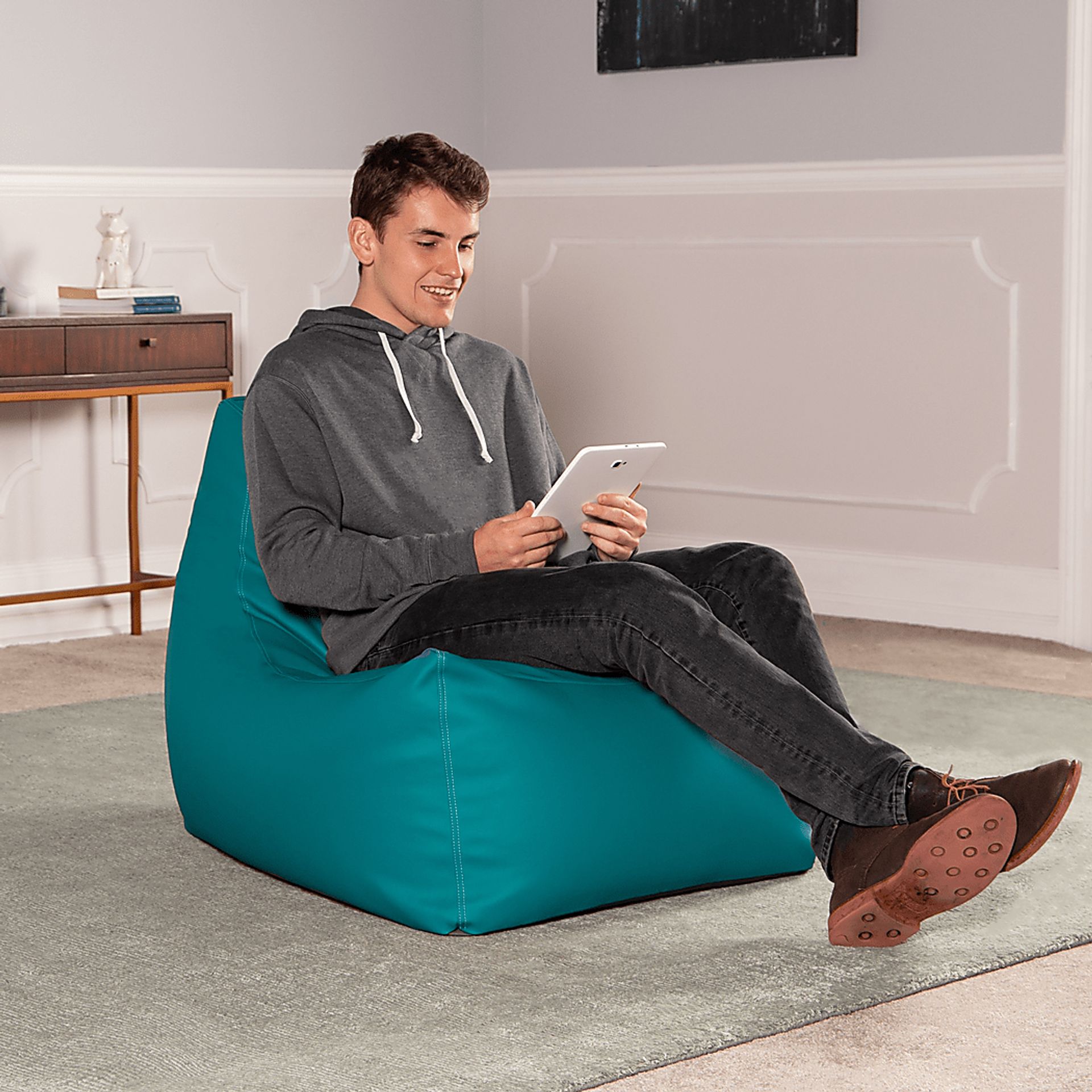 Kids Wilfy Turquoise Large Bean Bag Chair - Image 5