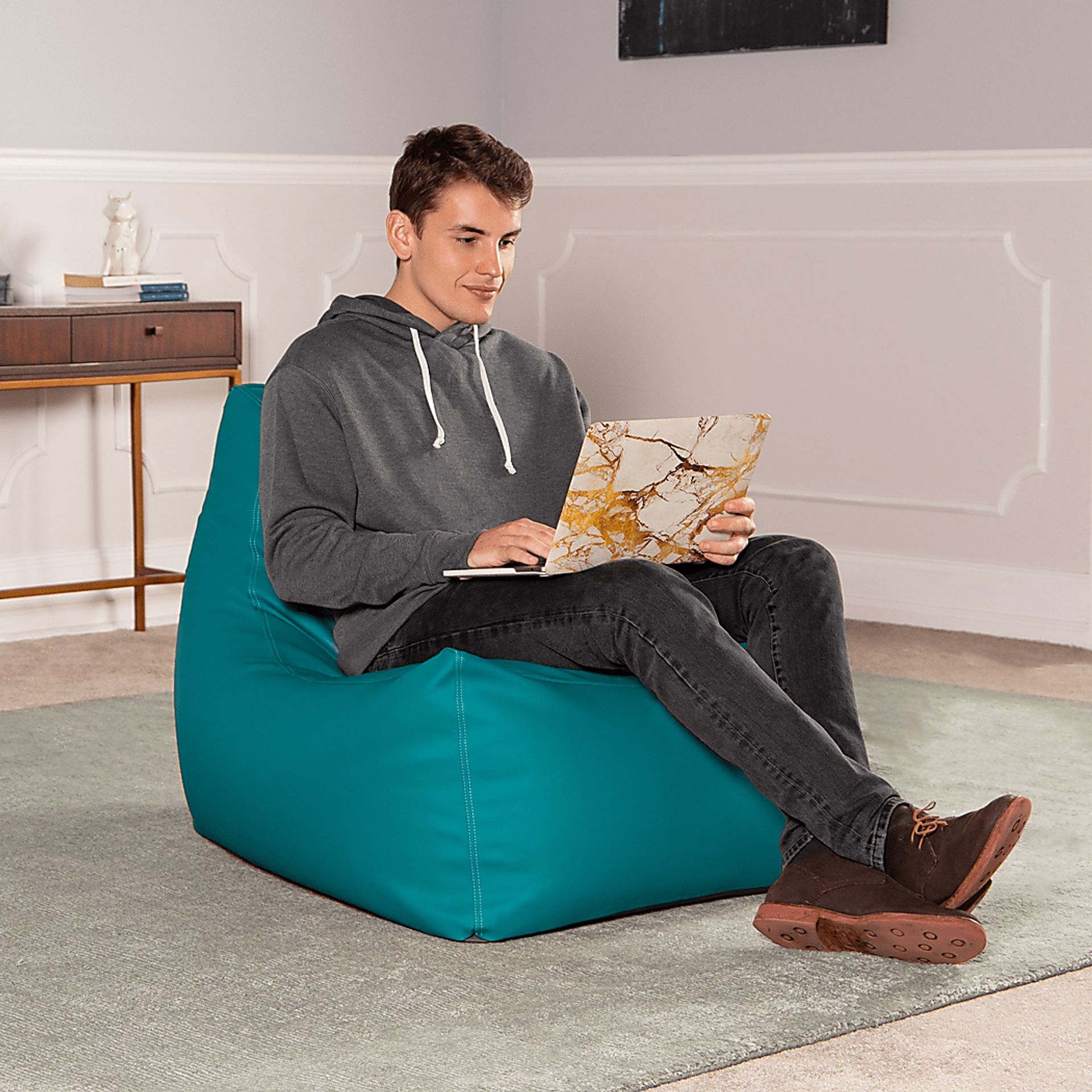 Kids Wilfy Turquoise Large Bean Bag Chair - Image 6