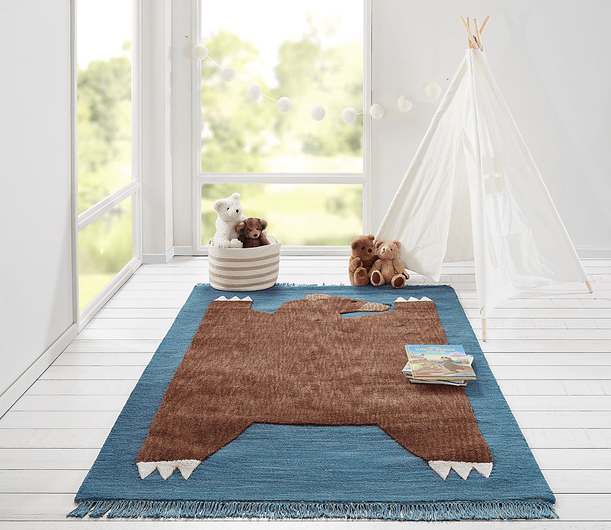 Winter Bear Navy Blue Wool Fabric Rug | Rooms to Go