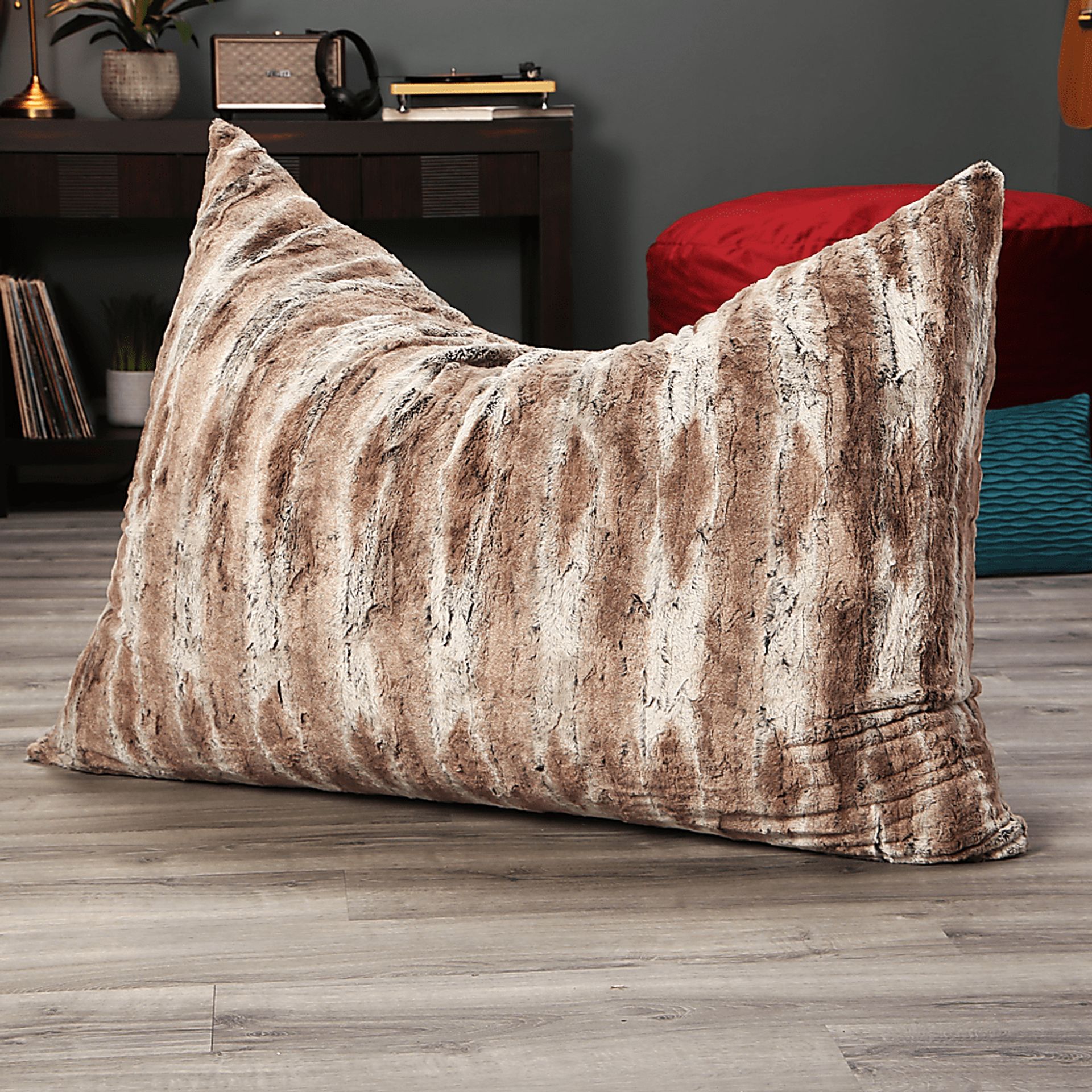 Kids Winter Dream Brown Faux Fur Floor Pillow - Image 4