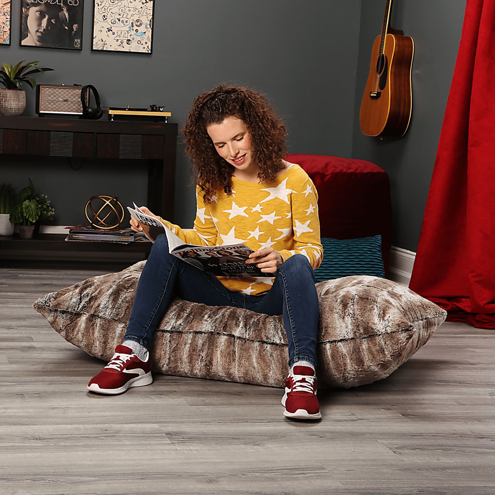 Kids Winter Dream Brown Faux Fur Floor Pillow - Image 5