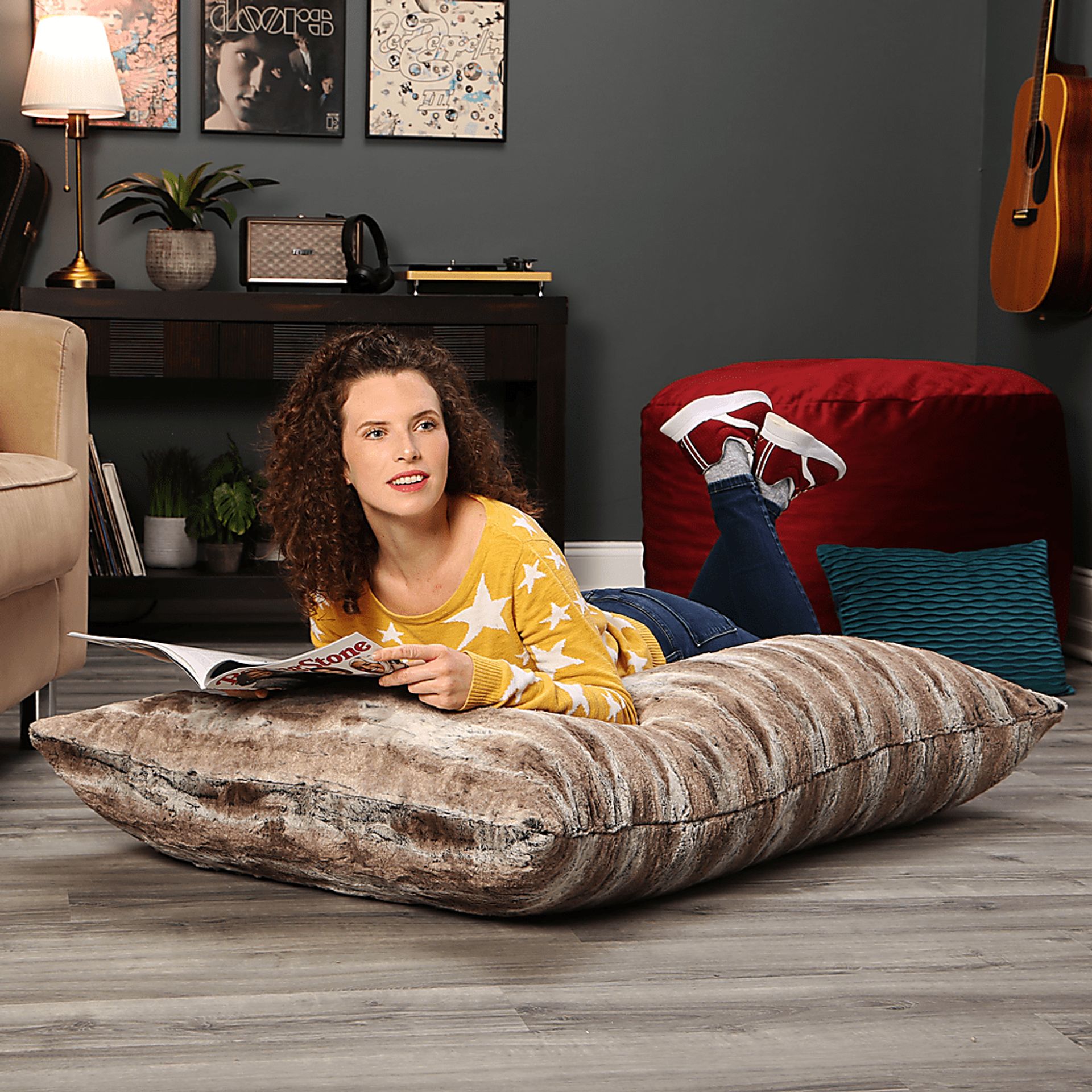 Kids Winter Dream Brown Faux Fur Floor Pillow - Image 6