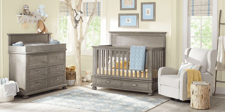 Kids Woodland Adventures Classic Gray 6 Pc Nursery with Toddler & Conversion Rails