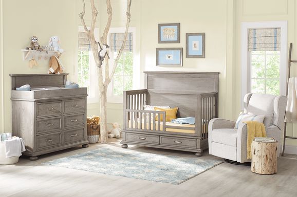 Kids Woodland Adventures Classic Gray 4 Pc Nursery with Toddler Rails