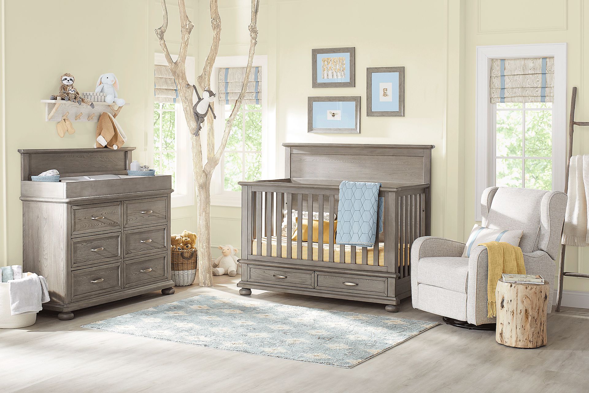 Kids Woodland Adventures Classic Gray Nursery with Toddler & Conversion Rails - Image 1