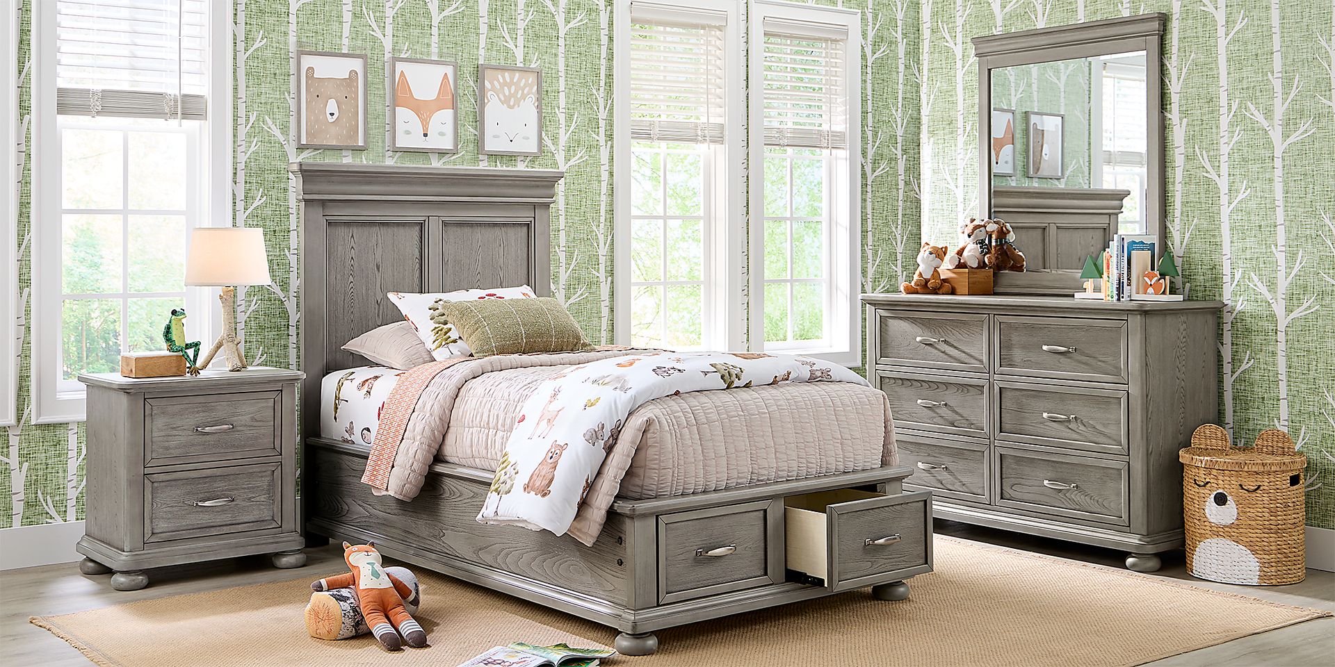 Kids Woodland Adventures Classic Gray Twin Storage Bedroom - Image 2