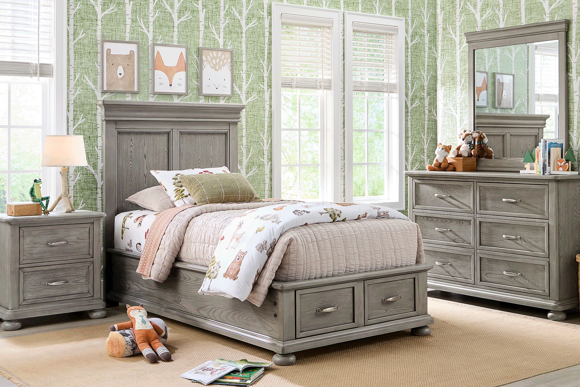 Kids Woodland Adventures Classic Gray Twin Storage Bedroom - Image 1