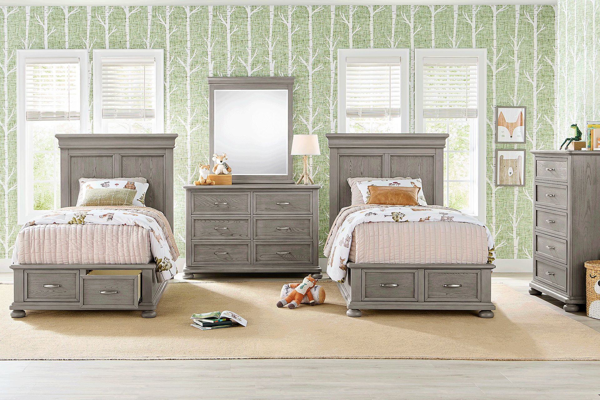 Kids Woodland Adventures Classic Gray Twin Storage Bedroom - Image 1