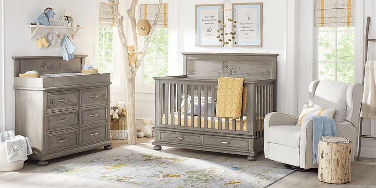 Disney Baby Woodland Adventures with Winnie the Pooh Classic Gray 6 Pc Nursery with Conversion Rails