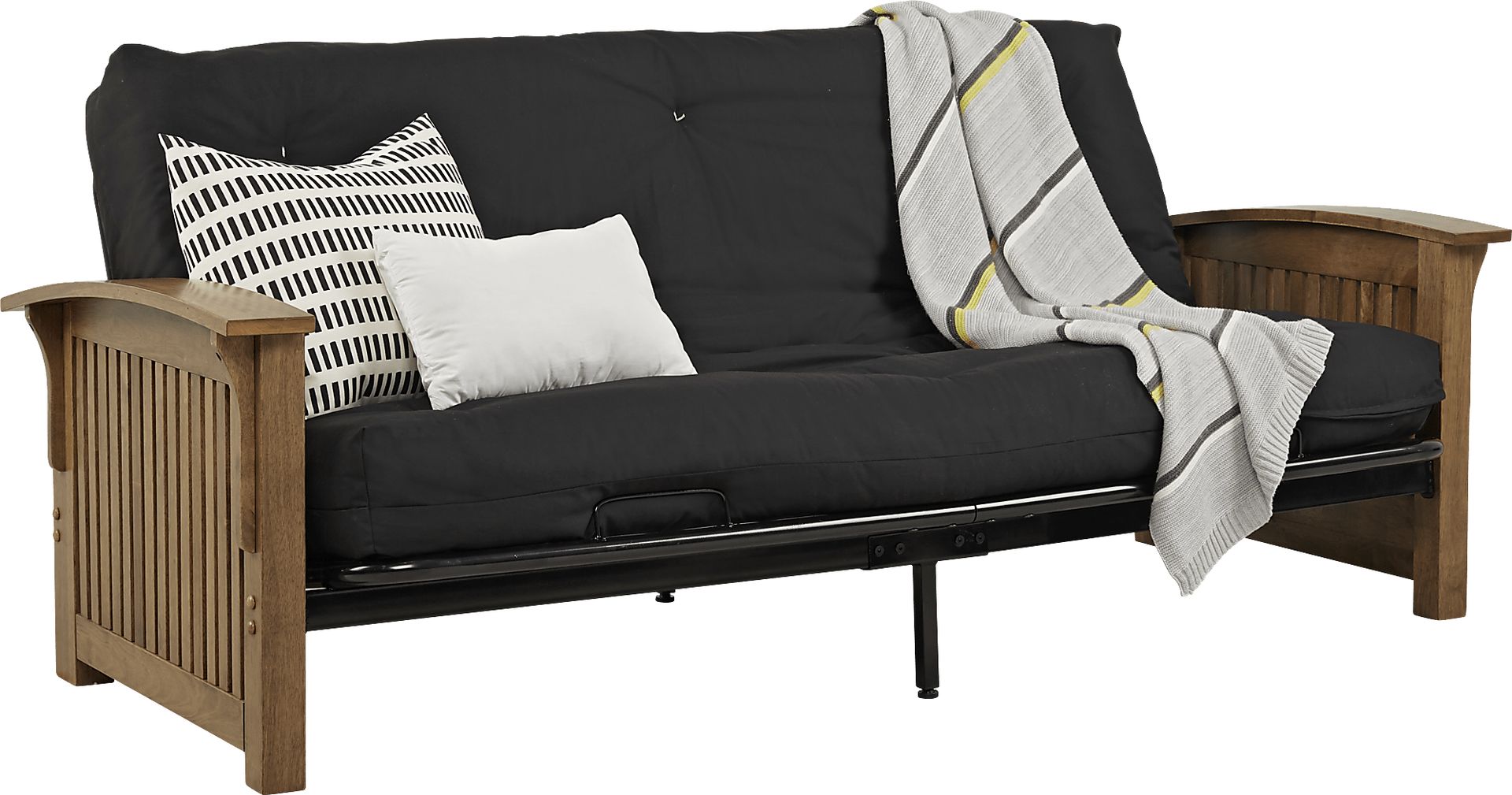 Kids Woodlyn Natural Brown Futon with Futon Mattress - Image 2