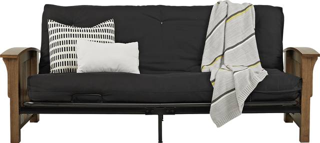 Kids Woodlyn Natural Brown Futon with Futon Mattress - Thumbnail - Image 1