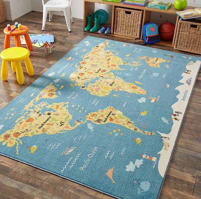 Kids World Of Animals Blue 3' x 5' Rug - Thumbnail - Image 2