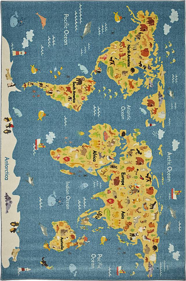 Kids World Of Animals Blue 3' x 5' Rug - Thumbnail - Image 1
