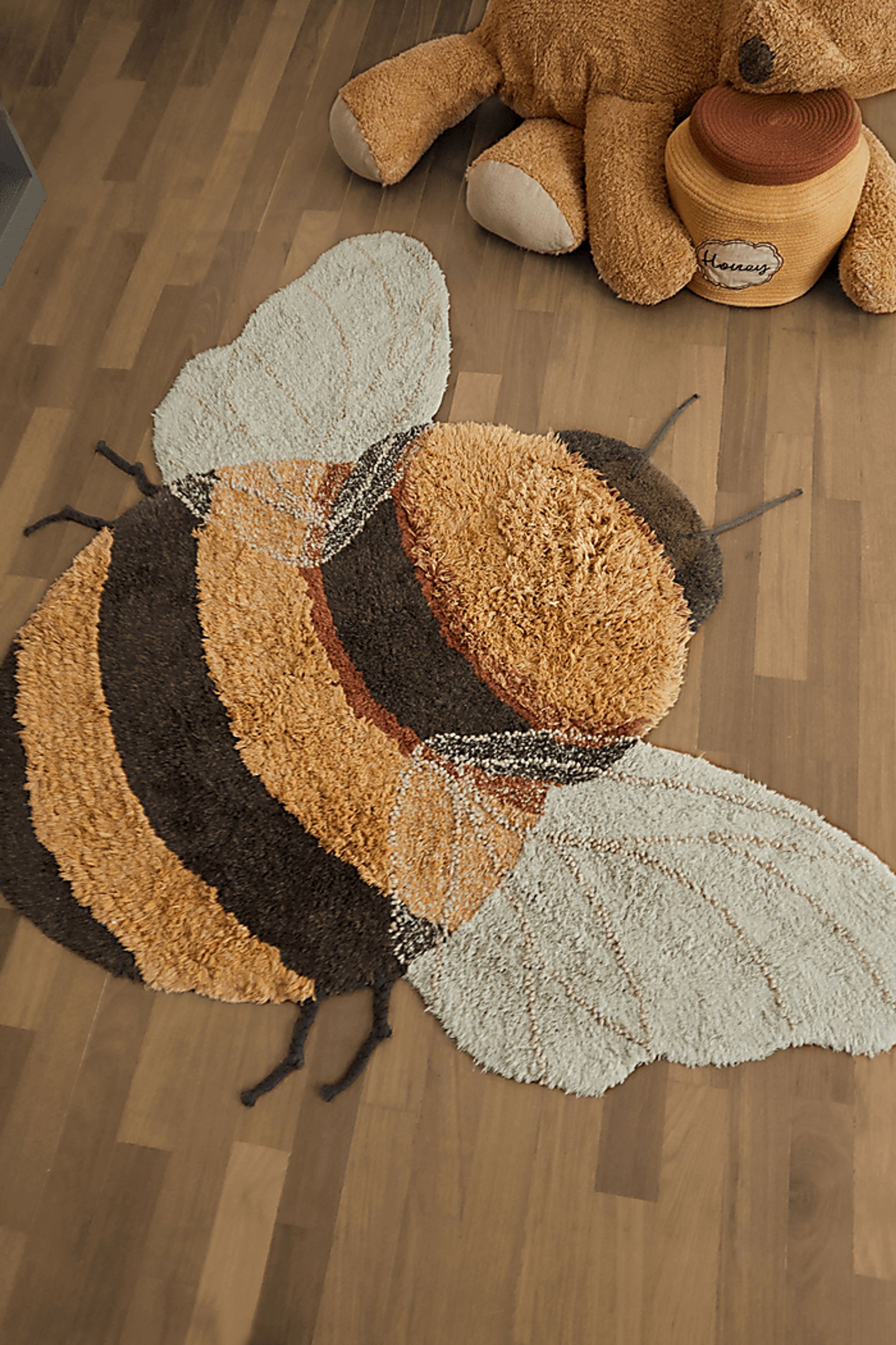 Kids Yellow 3'9 x 5' Machine Washable Bee Rug - Image 4